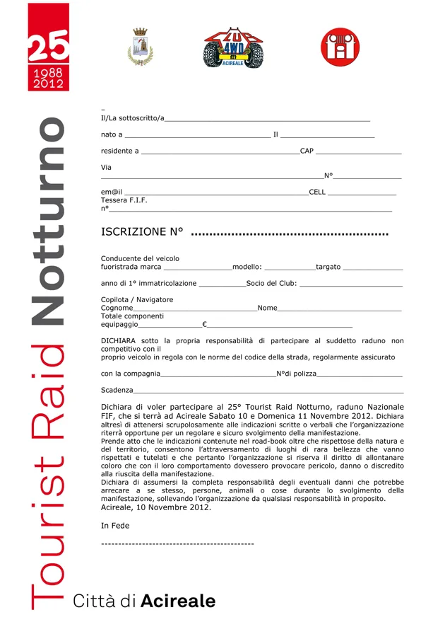 Modulo iscrizione tourist raid notturno 2012